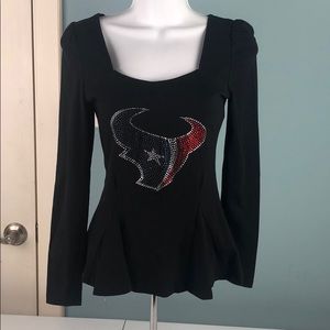Houston Texans long sleeve peplum bedazzled top